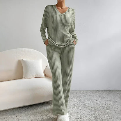 Isla – Women's V-Neck Knit Sweater Set