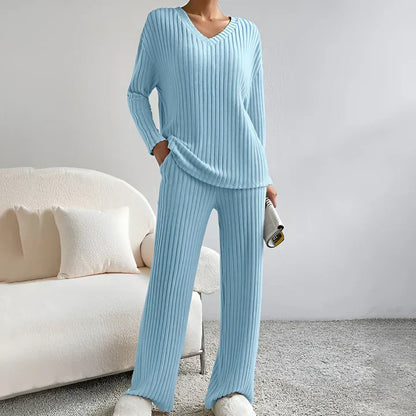 Isla – Women's V-Neck Knit Sweater Set