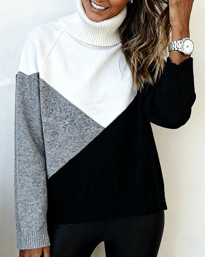 Stylish Turtleneck Sweaters Contrast Colors Women