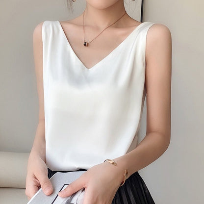 Elegant Satin V-Neck Top for Women