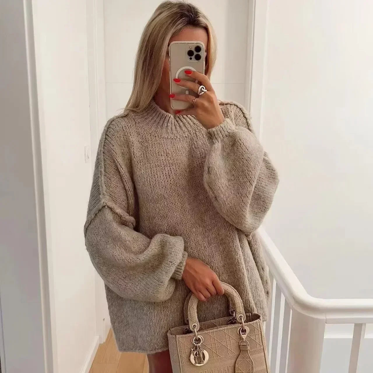Stylish Turtleneck Sweater Big Sleeves