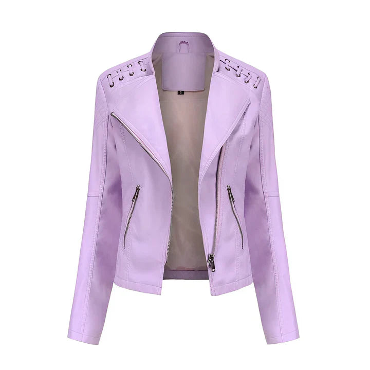 Women's Black Leather Jacket Zipper