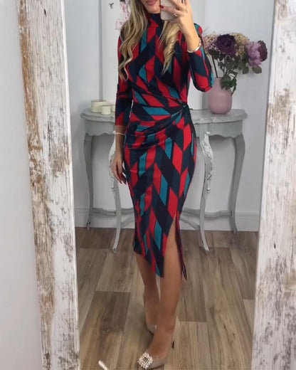 Elegante Kleid Damen Rautenmuster - IdealeKleiden