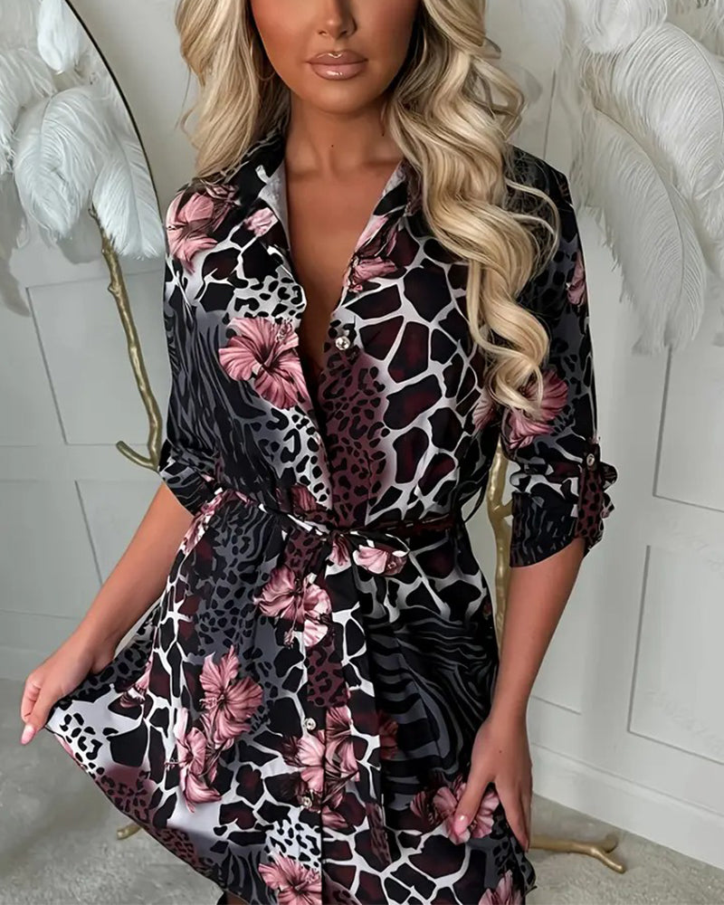 Leopard Print Floral Elegant Dress