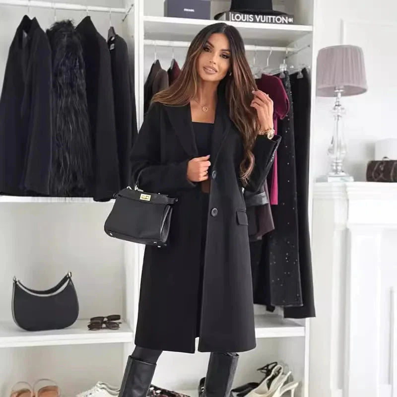 Women's Long Winter Coat Elegant Black