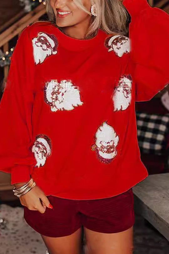 Santa Claus Sweatshirt Sequins Festive Curly