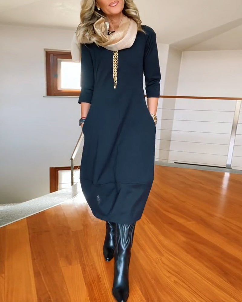 Elegant Summer Dress Round Neck With Pocket