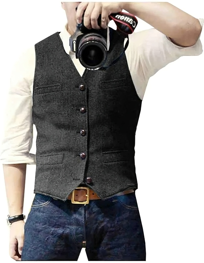 Men's Denim Blazer Vest V-Neck Modern