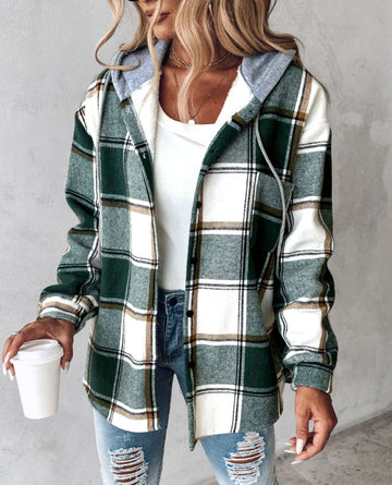 Stylish Women's Sweaters Plaid Hood Modern