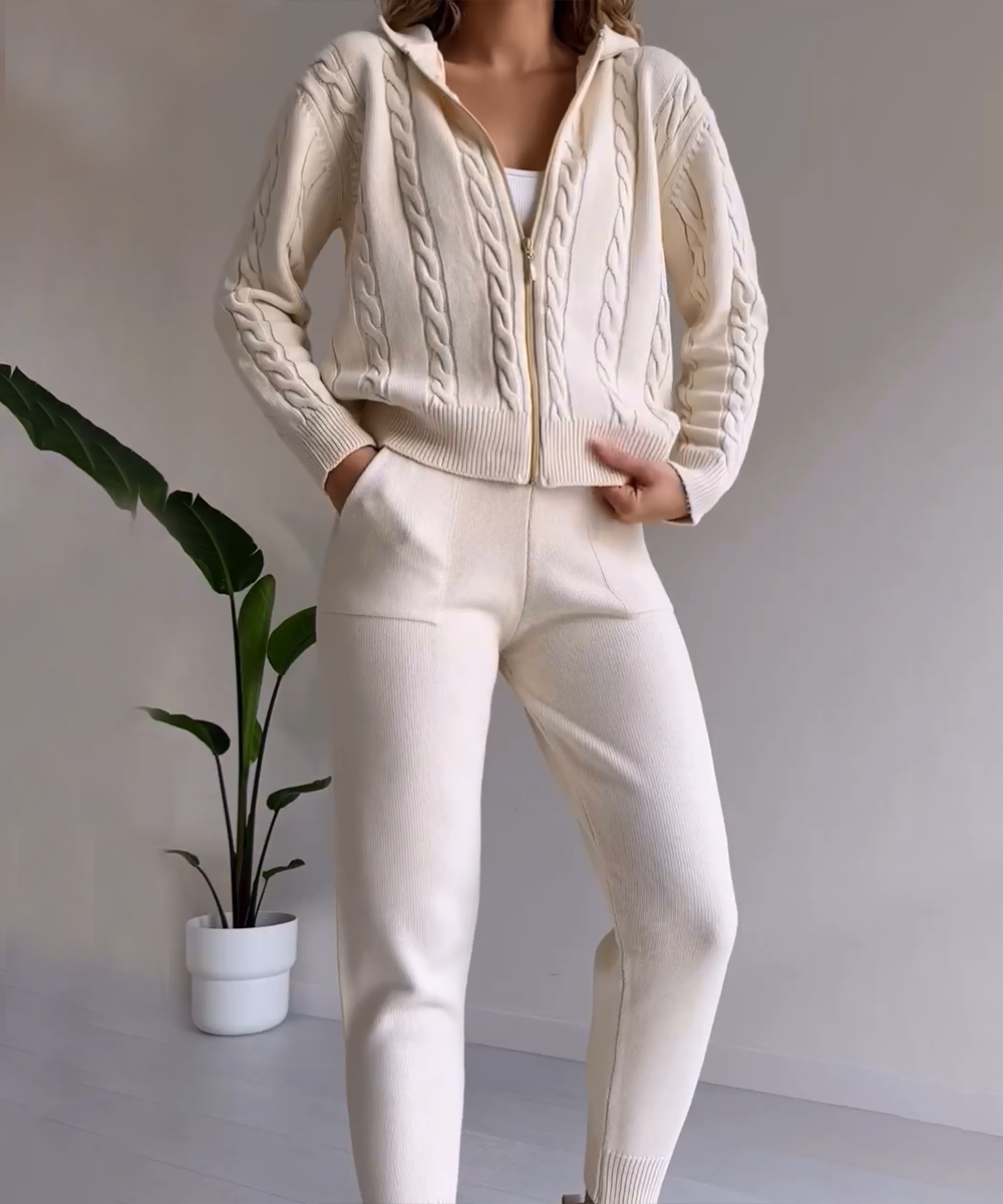 Fashionable Two-Piece Set Cardigan and Knitted Sweater