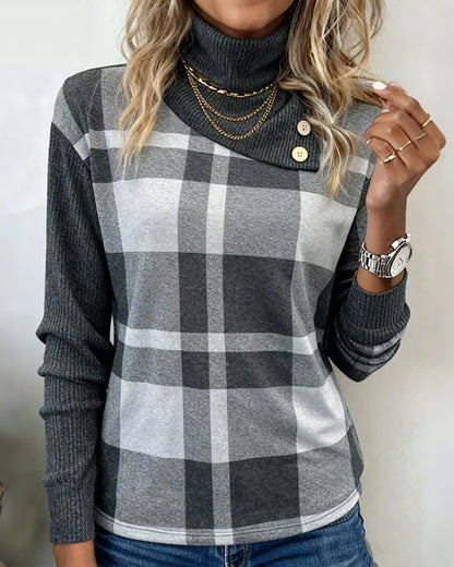 Elegant High Neck Plaid Dress