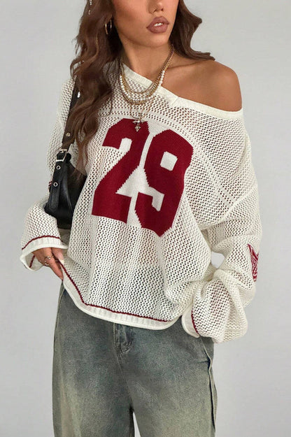 Gemütlicher Strickpullover V-Ausschnitt Digitaldruck - IdealeKleiden
