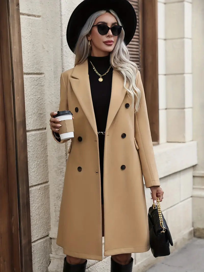 Stylish Women's Coat Double-breasted Buttons