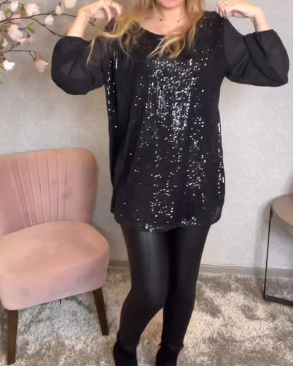 Elegant Dress Round Neck Long Sleeve Glitter