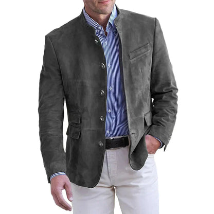 Men's Suede Blazer Slim Fit Mandarin Collar