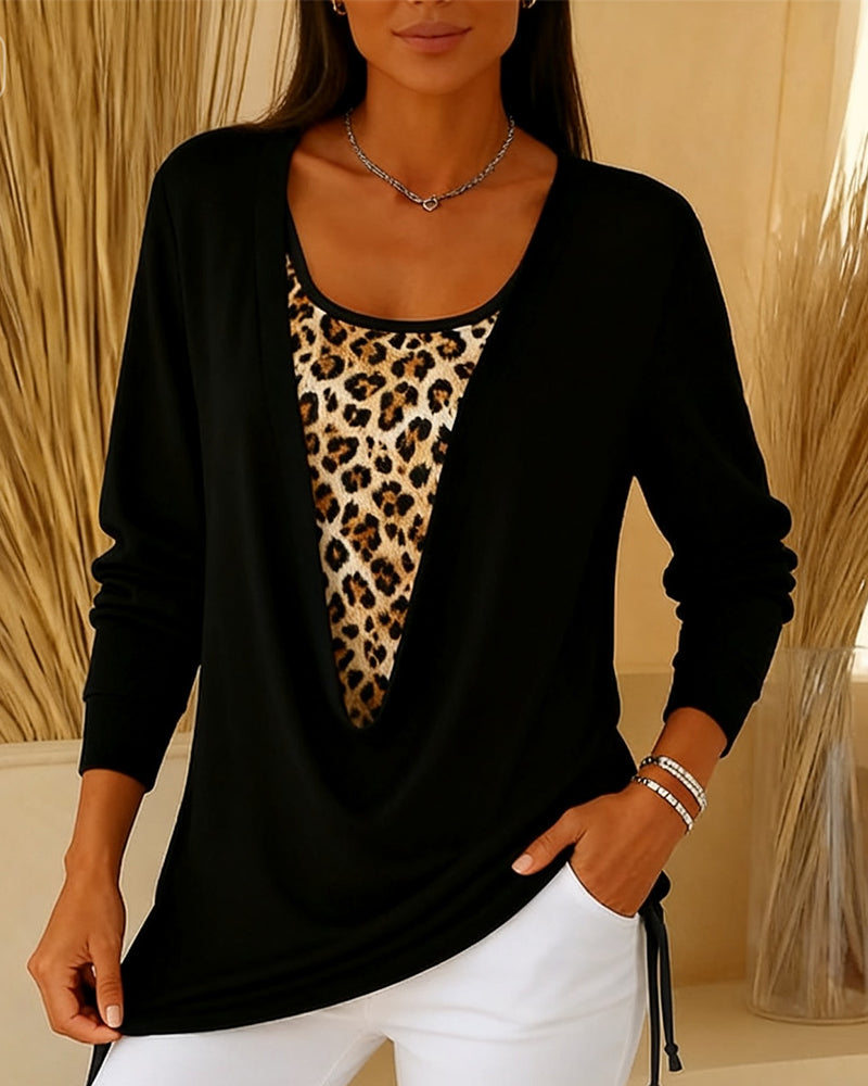 Leopardendruck Oberteil Schnürbluse Frauen - IdealeKleiden