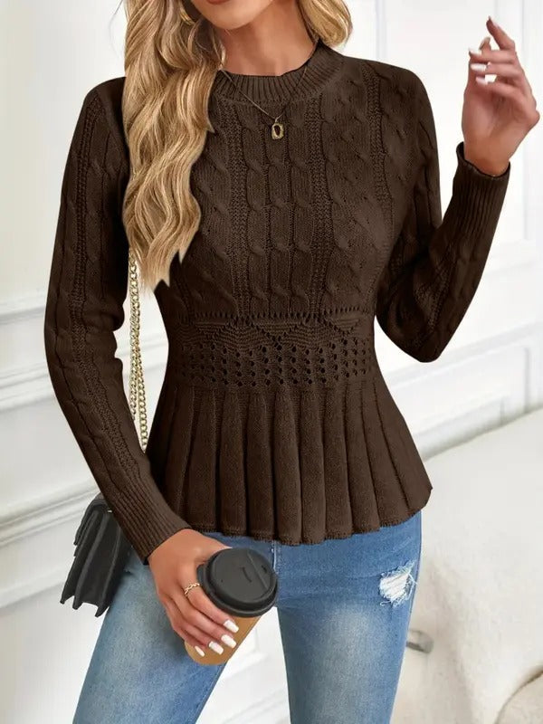 Comfortable Chunky Knit Round Neck Sweater Women's Fashion