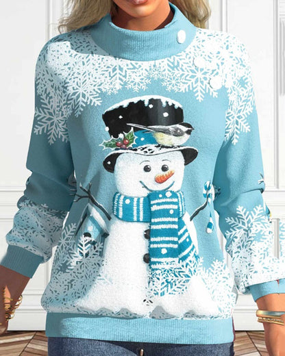 Winter dress snowman pattern stand-up collar