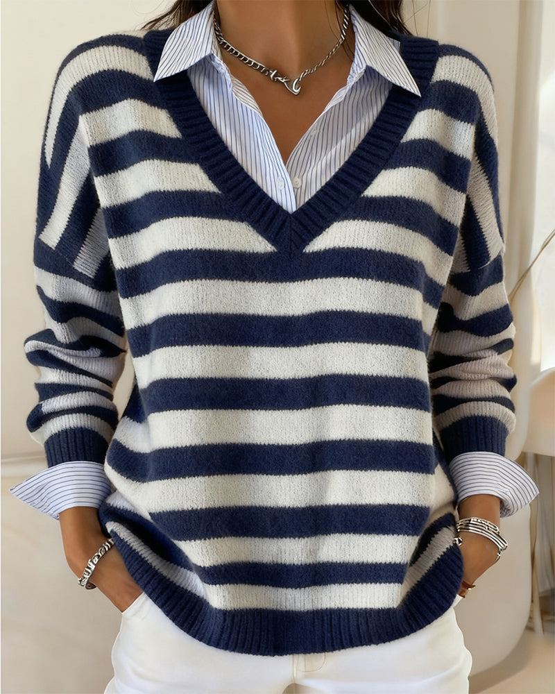 Dress V-neck Casual Striped