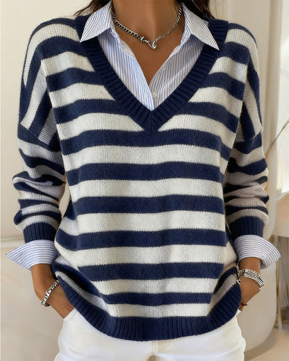 Dress V-neck Casual Striped