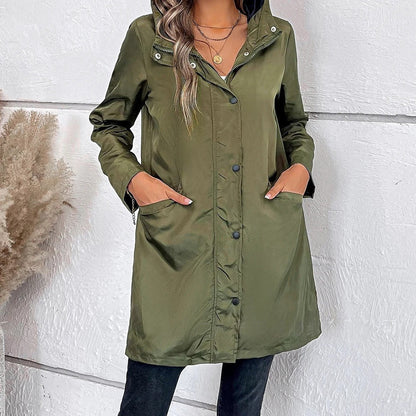 Women's Long Elegant Winter Coat Collar Buttons