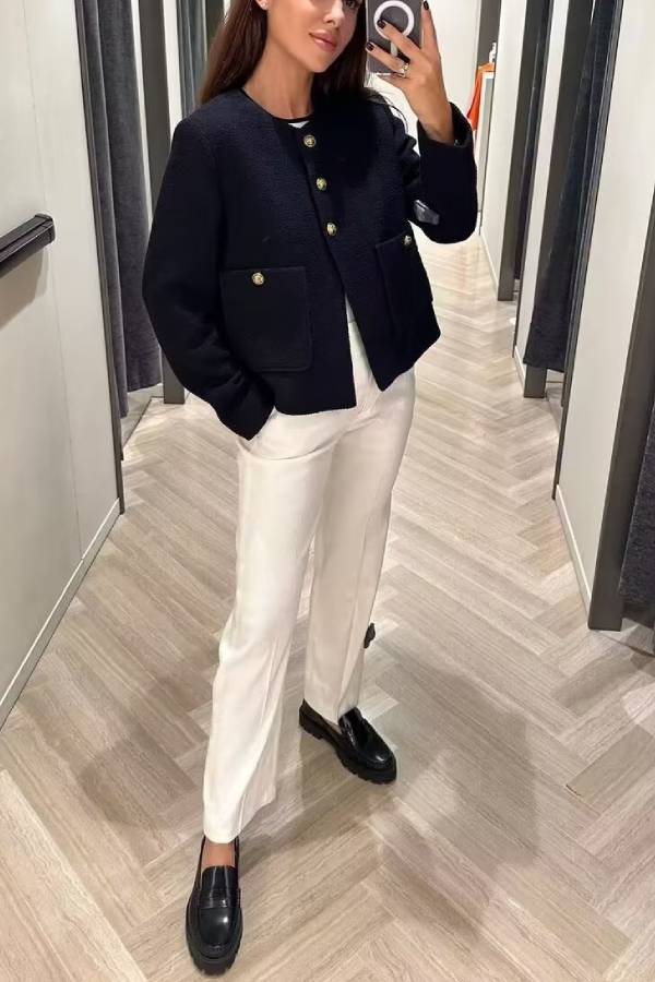 Fashionable Women's Jacket Slim Fit Colorblock