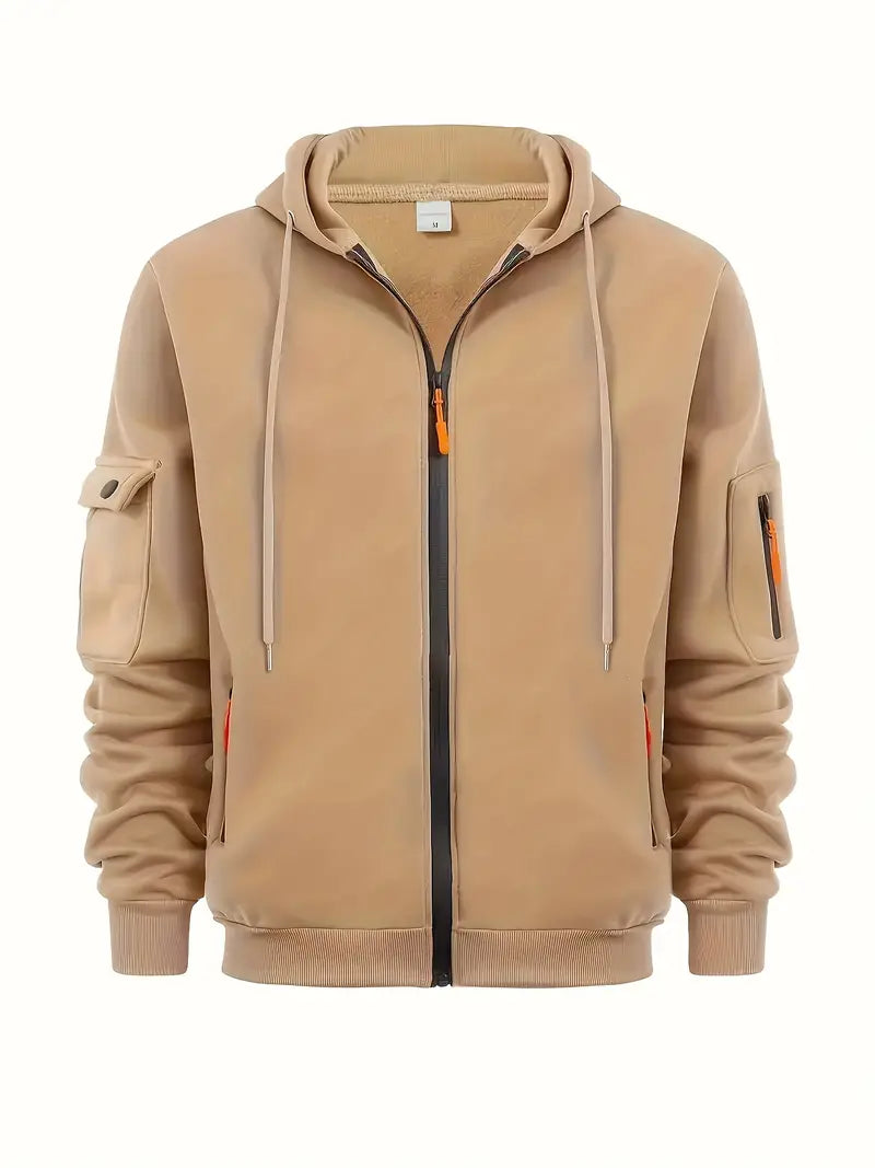 Men's Hoodie Modern Zip Pockets Black