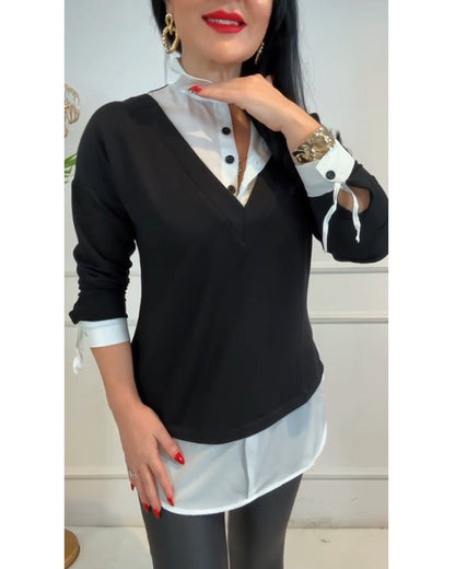 Fashionable Black White Patchwork Design Dress