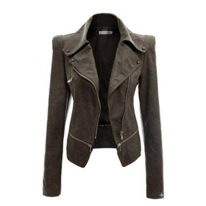 Women's Slim Fit Black Leather Zip-Up Jacket