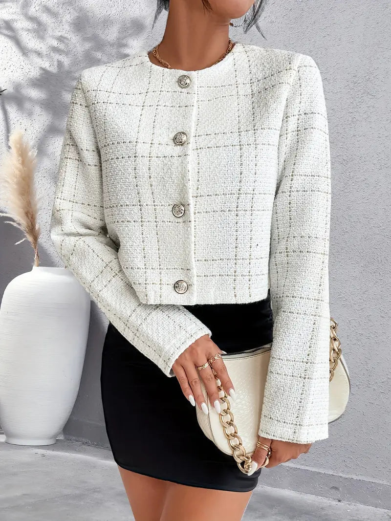 Stilvoller Karo Blazer mit Knöpfen - IdealeKleiden