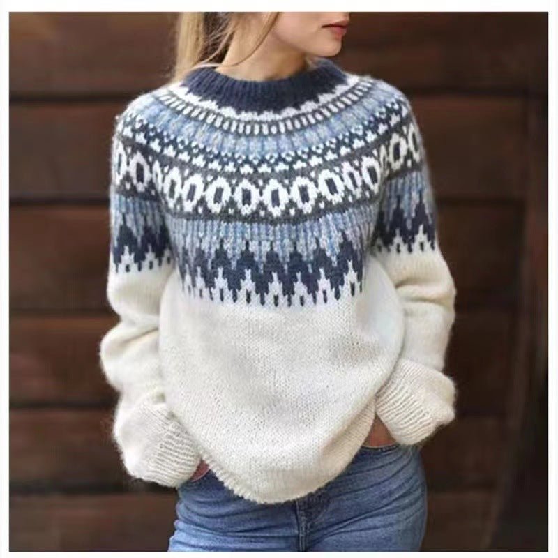 Women's Norwegian Crew Neck Jumper, Warm for Winter
