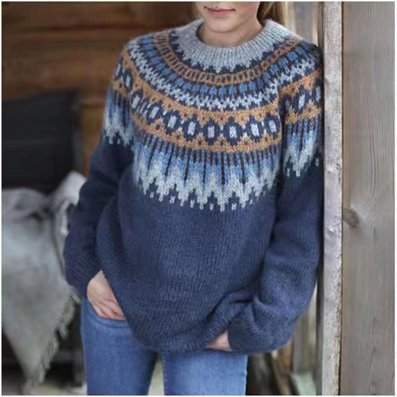 Women's Norwegian Crew Neck Jumper, Warm for Winter