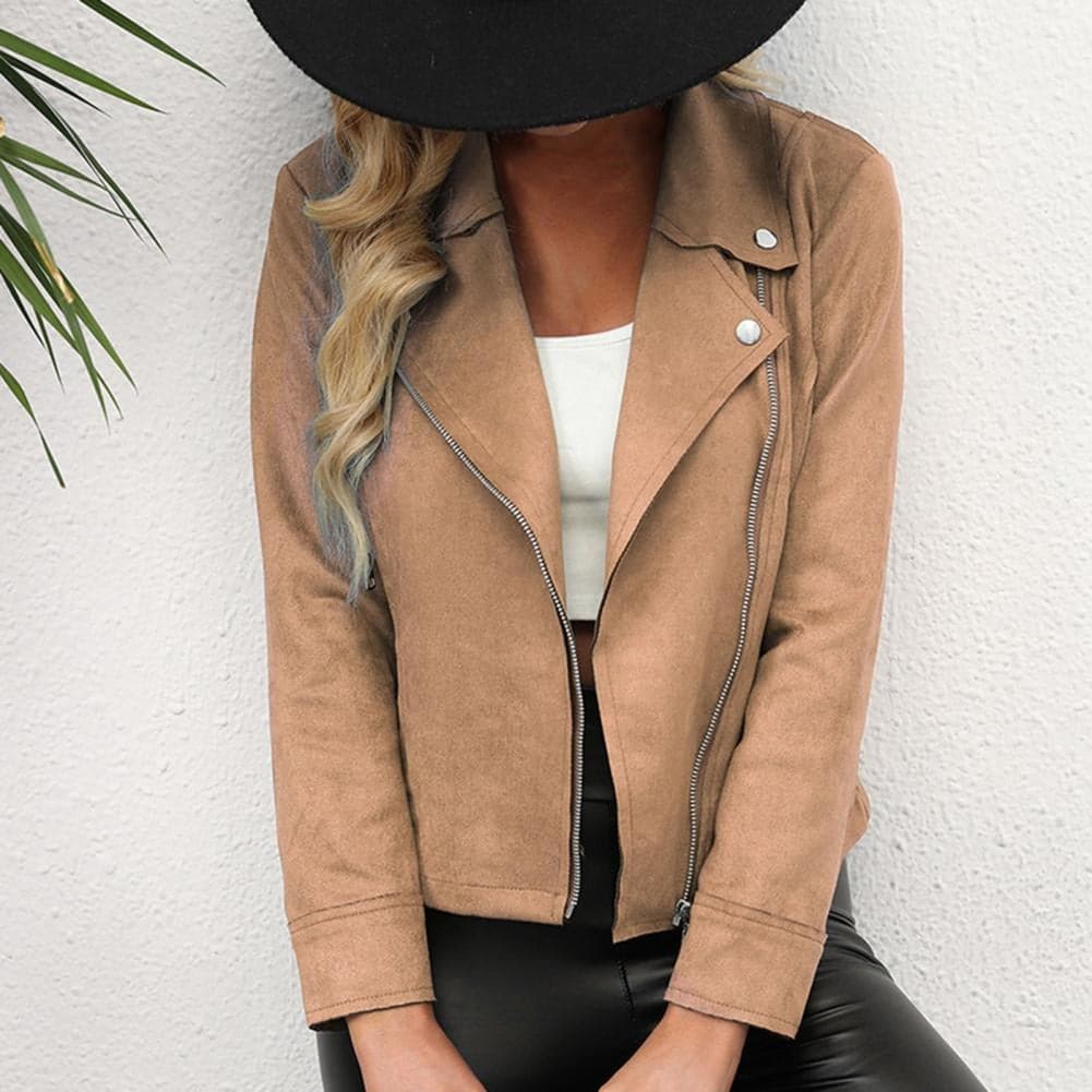 Elegante Lederjacke Damen Seitenreißverschluss - IdealeKleiden