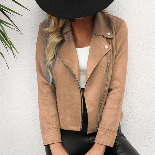 Elegante Lederjacke Damen Seitenreißverschluss - IdealeKleiden