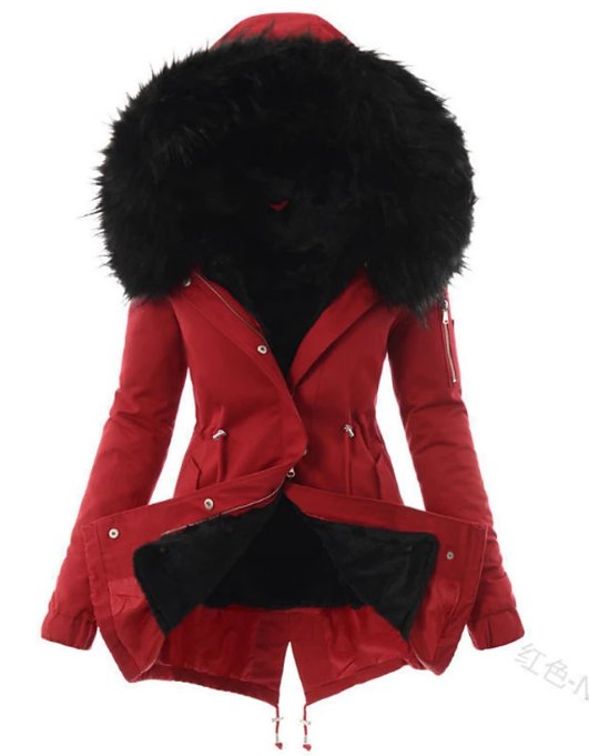 Winterparka Damen Fleece Kapuze Fellbesatz