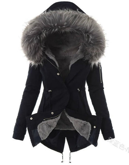 Winterparka Damen Fleece Kapuze Fellbesatz - IdealeKleiden