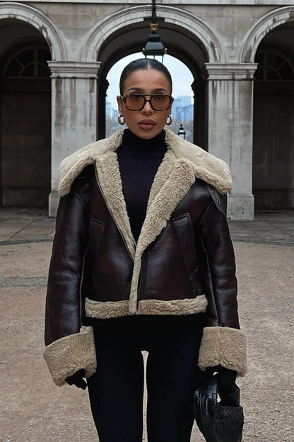Oversized Faux Leather Jacket Shearling Style