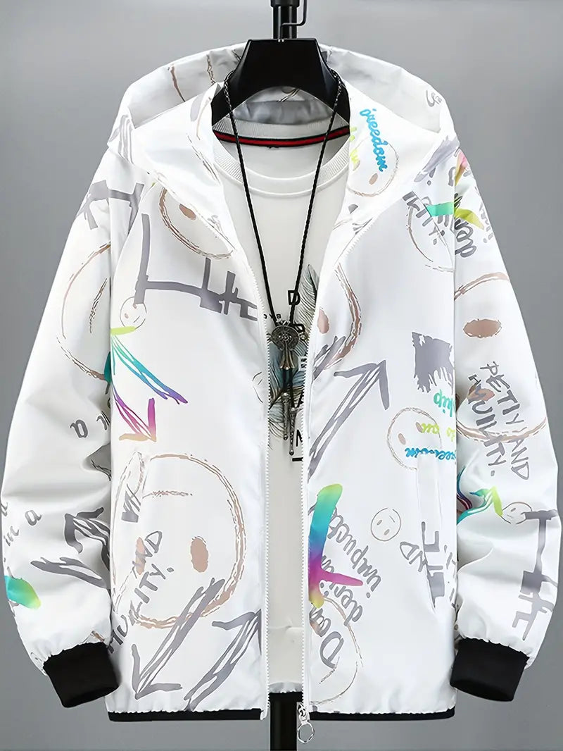 Graffiti Hoodie Zipper Men's Style