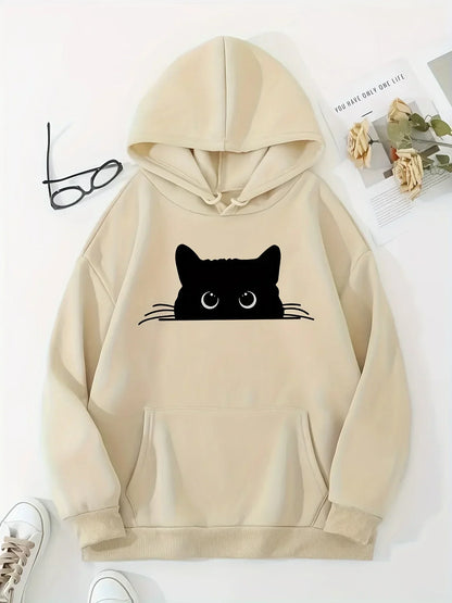 Cuddly Hoodie Cat Motif Hood