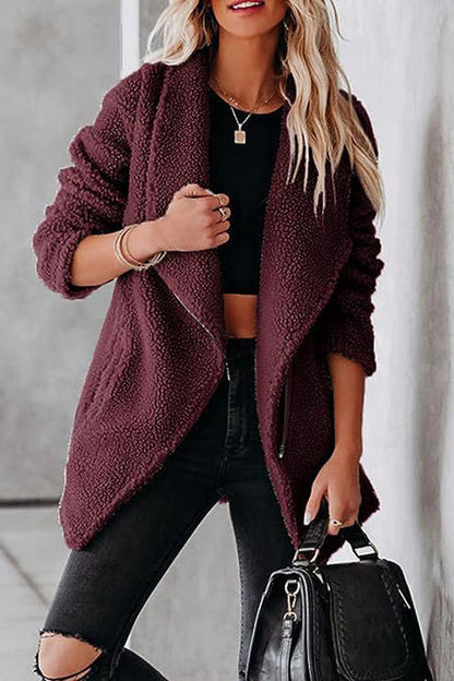 Casual Leather Jacket Zipper Pockets