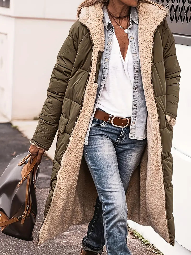 Practical Reversible Hooded Knee-Length Jacket for Women