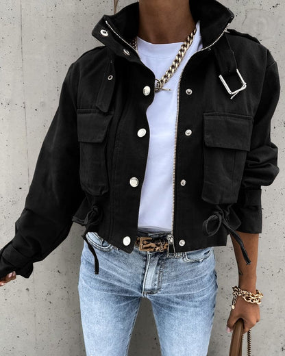 Practical Women's Short Jacket With Pockets