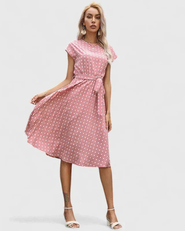 Damen Kleid Elegant Kurzarm Faltenrock - IdealeKleiden