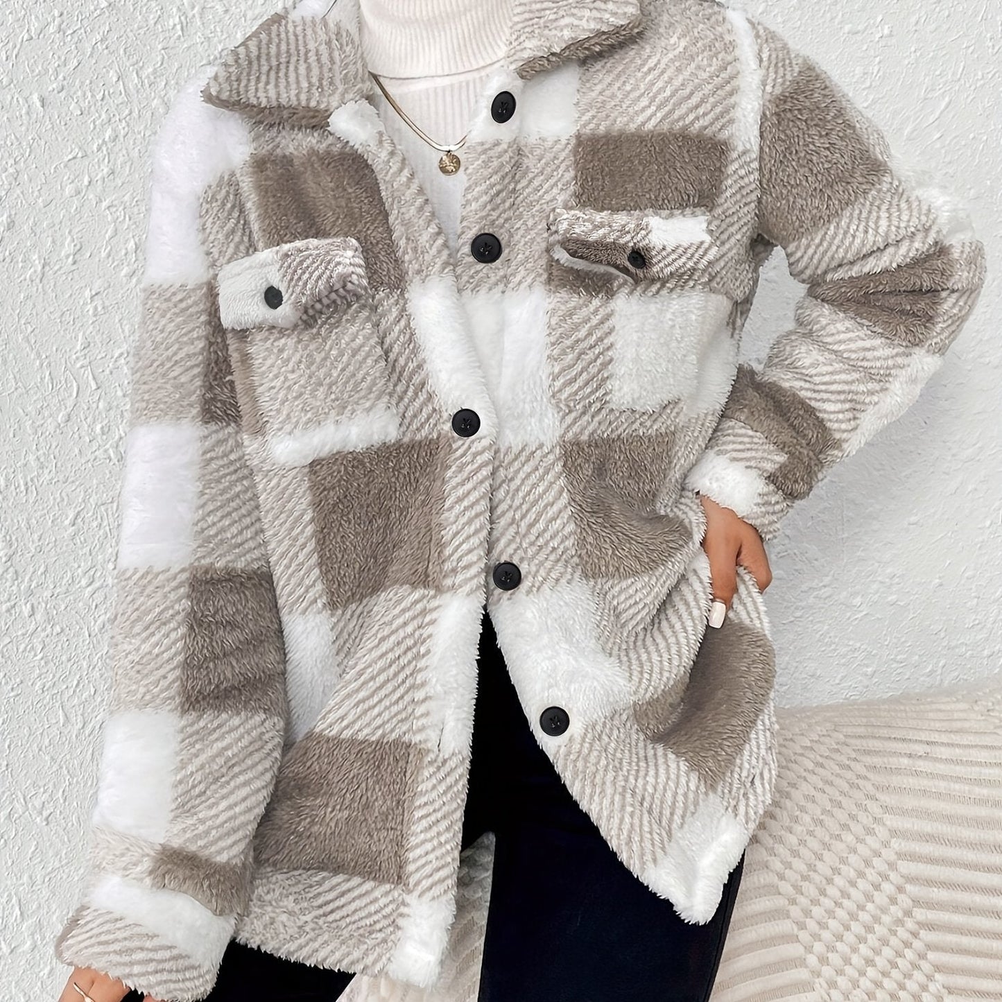 Checked Blazer with Buttons and Long Sleeves