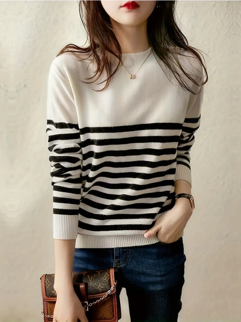 Olivia - Eleganter Streifenpullover Damen - IdealeKleiden