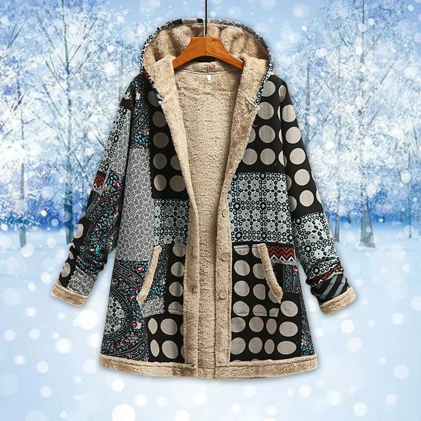 Women's Fleece Jacket Long Hooded Coat Relaxed Fit