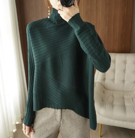 Cozy Asymmetrical Sweater Ribbed Turtleneck Pullover