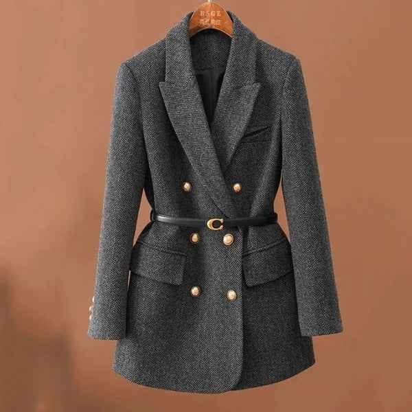 Women's Elegant Long Herringbone Blazer