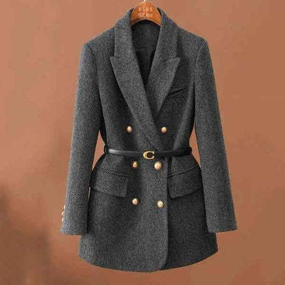 Women's Elegant Long Herringbone Blazer
