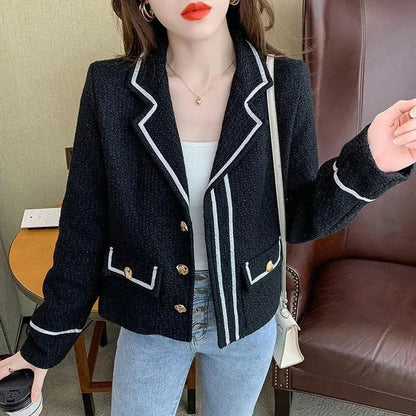 Stylish Women's Tweed Short Jacket with Buttons